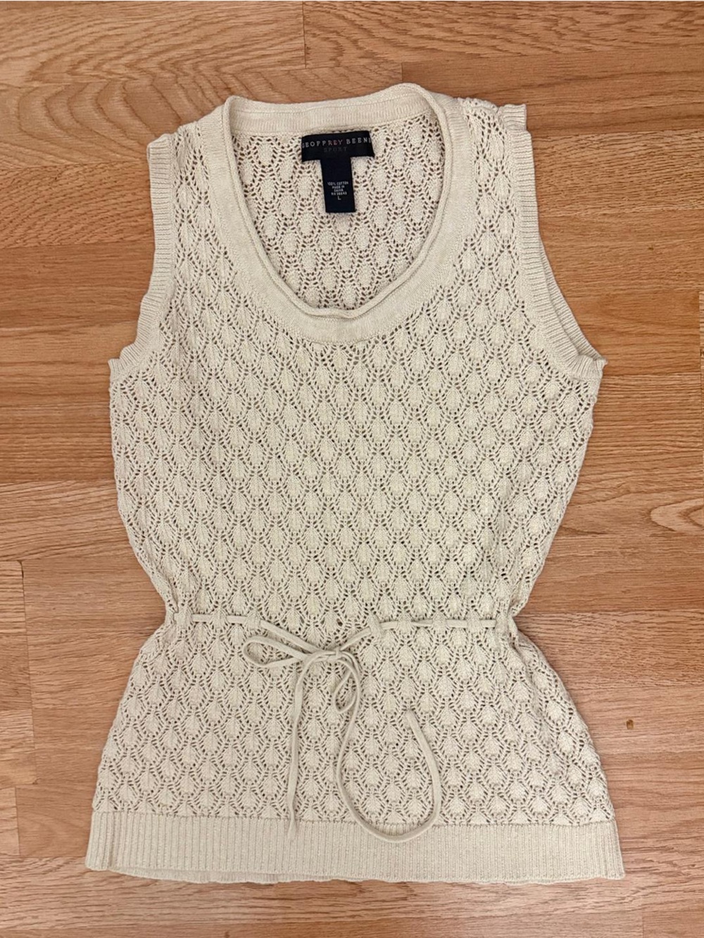 Vintage Y2K Ivory/Beige Crochet Knit Top with adjustable drawstring waist